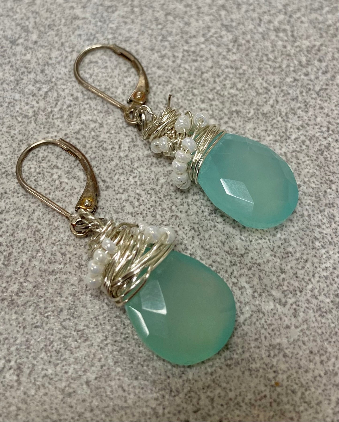 Blue Chalcedony Earrings with freshwater pearl and silver 925