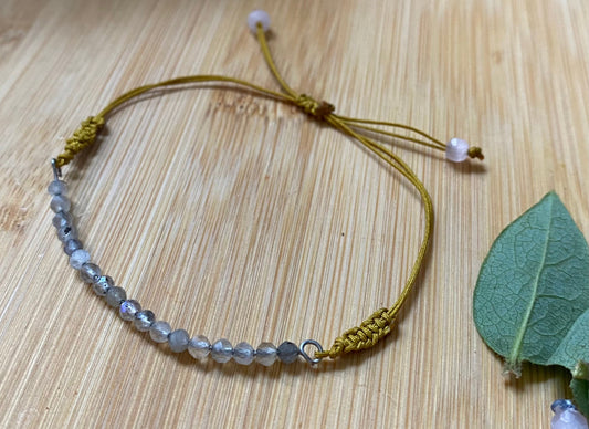 Labradorite bracelet,Gemstone Bracelet, Adjustable Cord Bracelet,Faceted Small Beads, Tiny bead labradorite