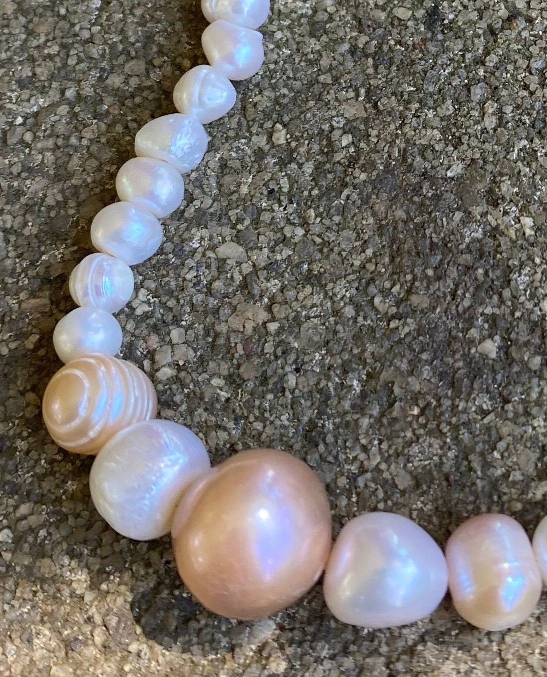 Handmade Freshwater White and Pink 4-10 mm Pearl Necklace,White Pearl Necklace,Beaded Pearl Jewelry, Nice gift for all occasions