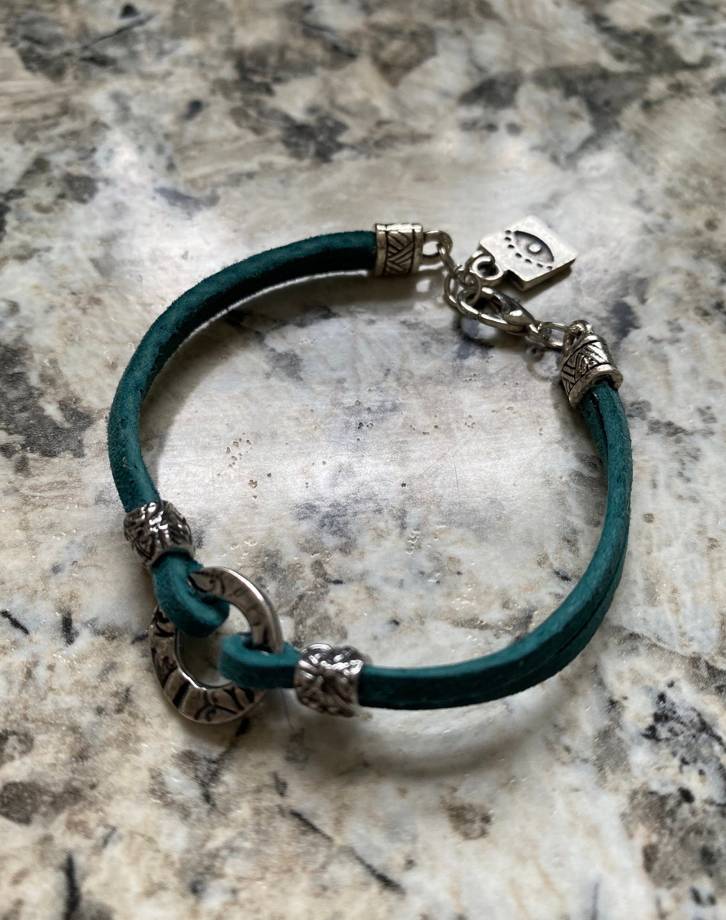 Suede bracelet, Silver Suede bracelet, Green Suede Silver Bracelet,