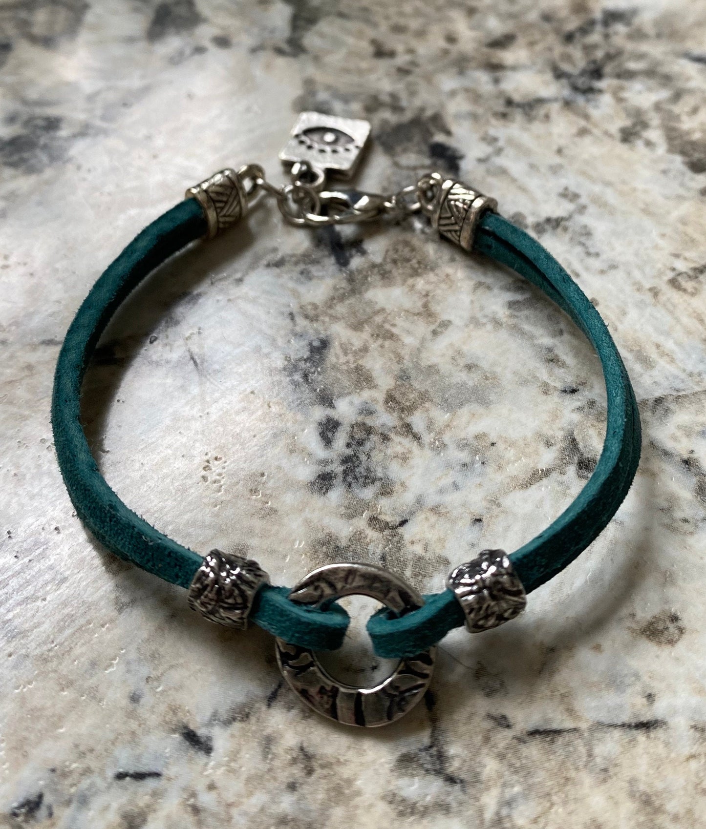 Suede bracelet, Silver Suede bracelet, Green Suede Silver Bracelet,