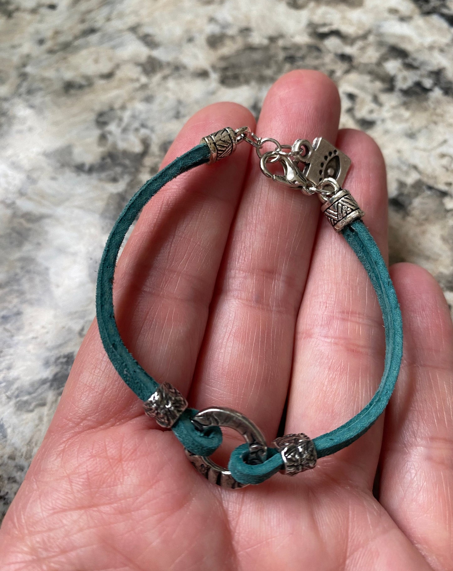 Suede bracelet, Silver Suede bracelet, Green Suede Silver Bracelet,