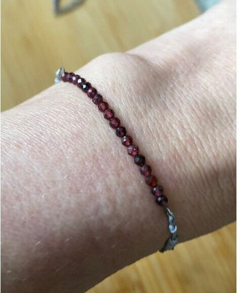 Garnet Bracelet, Stackable Bracelet, 3 mm Beads, Waterproof Gemstone Jewelry, January Bracelet, Gemstone bracelet with cord