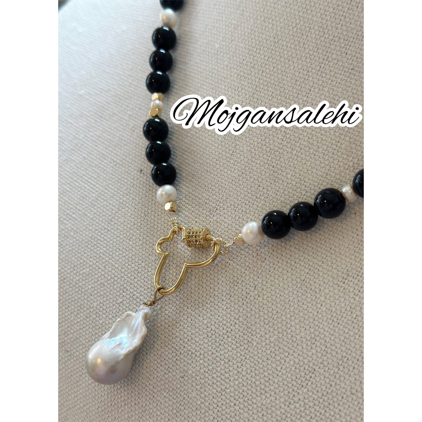 Baroque pearl, pearl, Black Onix necklace.Valentanie gift ,Black necklace, Baroque necklace, Black Onix Baroque Pearl Necklace.