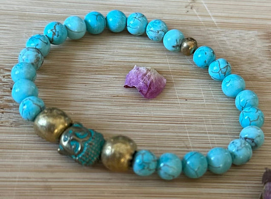 Turquoise buda Bracelet with african brass spacer. Turquoise bracelet, brass bracelet, buda bracelet, healing bracelet, Valentine’s gift.