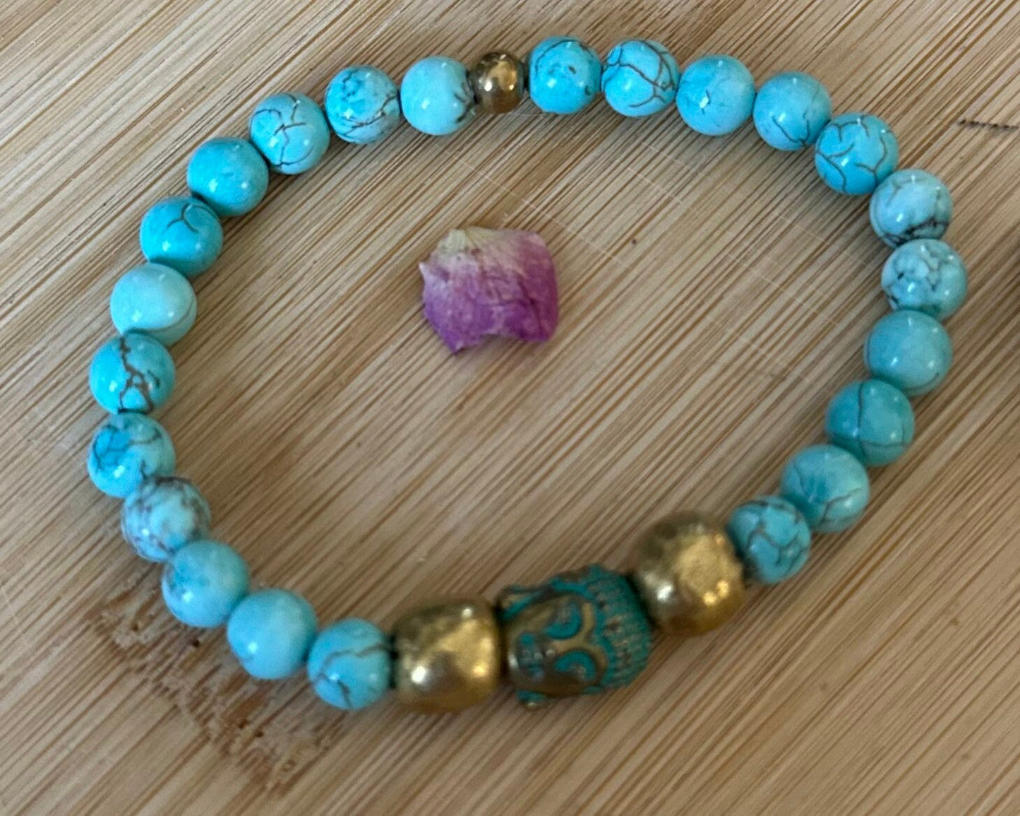 Turquoise buda Bracelet with african brass spacer. Turquoise bracelet, brass bracelet, buda bracelet, healing bracelet, Valentine’s gift.