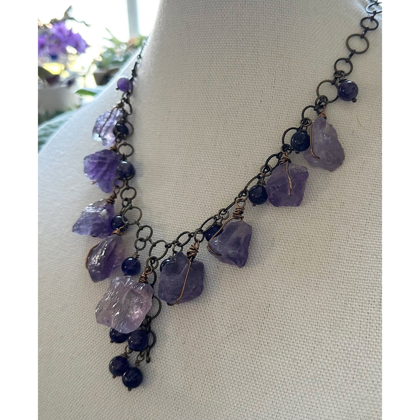 Raw Amethyst Necklace with copper chain, gift for her, Valentine’s gift