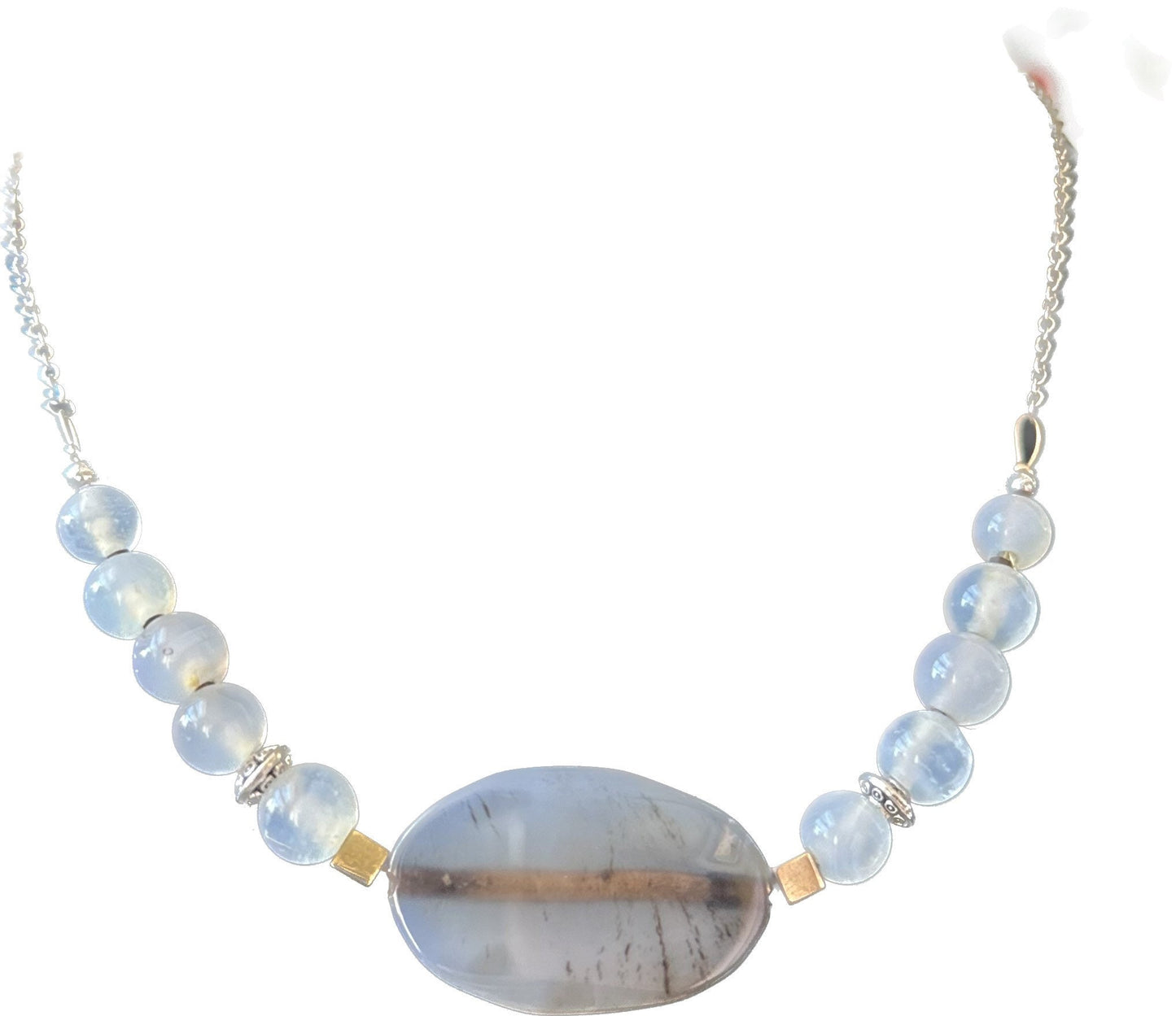 Agate necklace, beaded necklace, white necklace, healing necklace