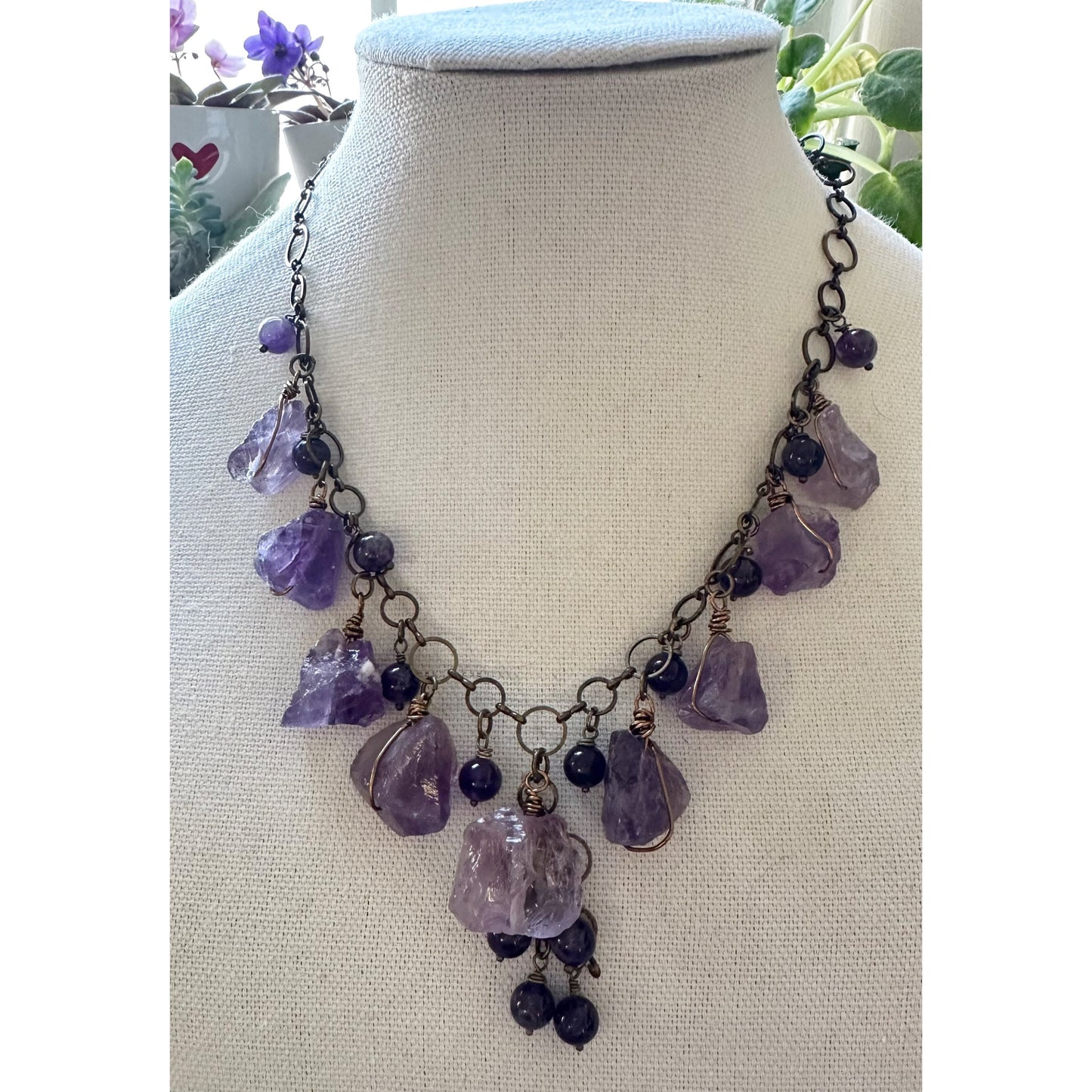 Raw Amethyst Necklace with copper chain, gift for her, Valentine’s gift