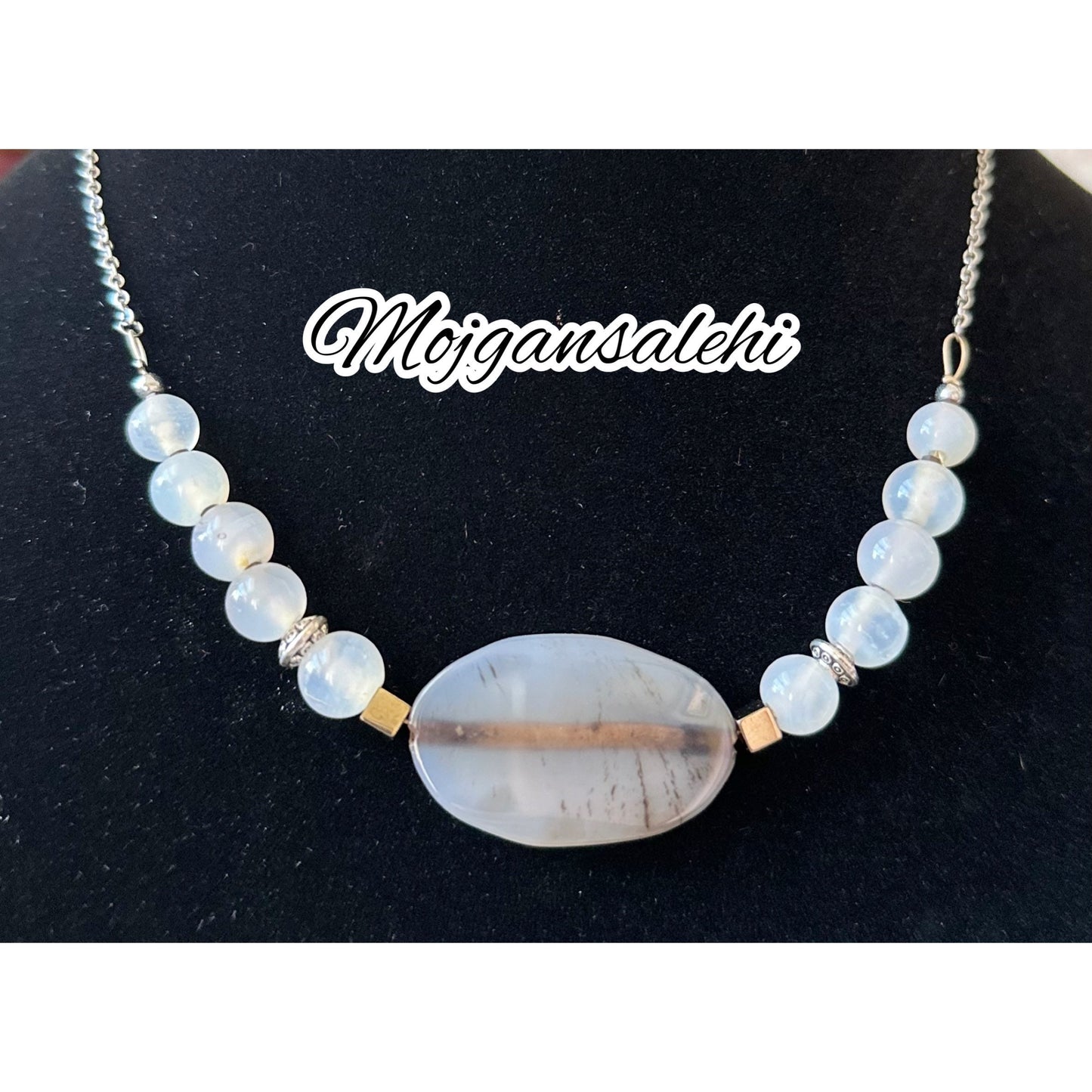 Agate necklace, beaded necklace, white necklace, healing necklace