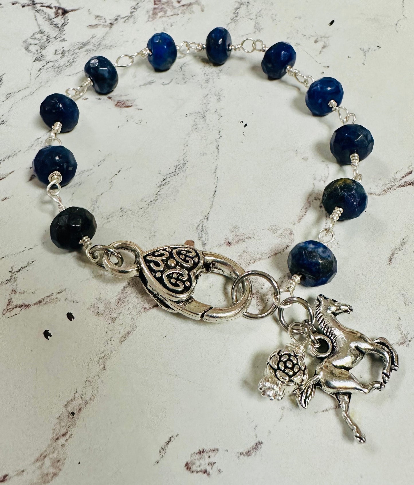 Lapis lazuli bracelet with stainless steel.