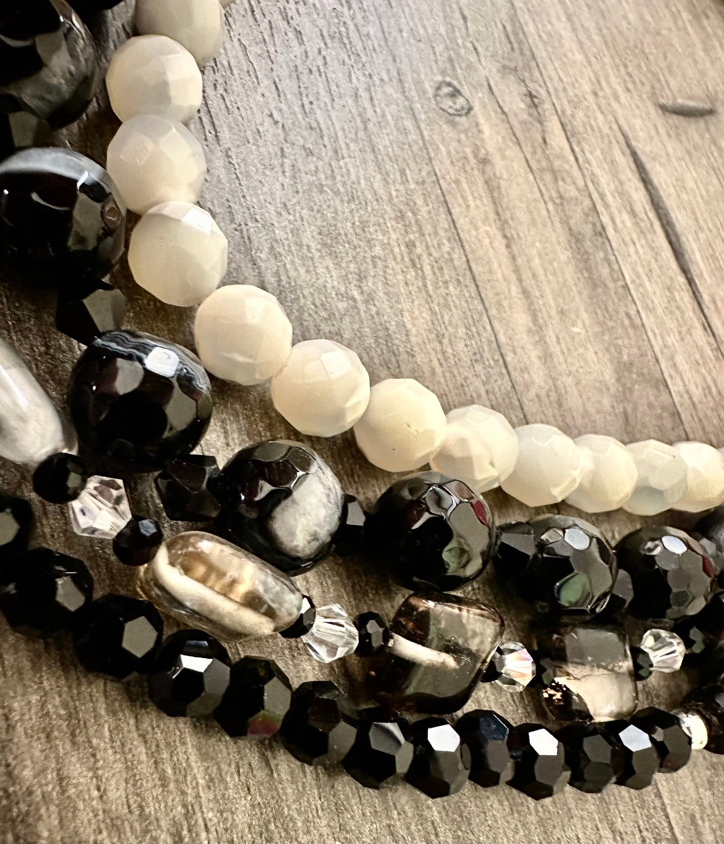 Agate, Black Onyx, mother of pearl and Crystal necklace. A gift