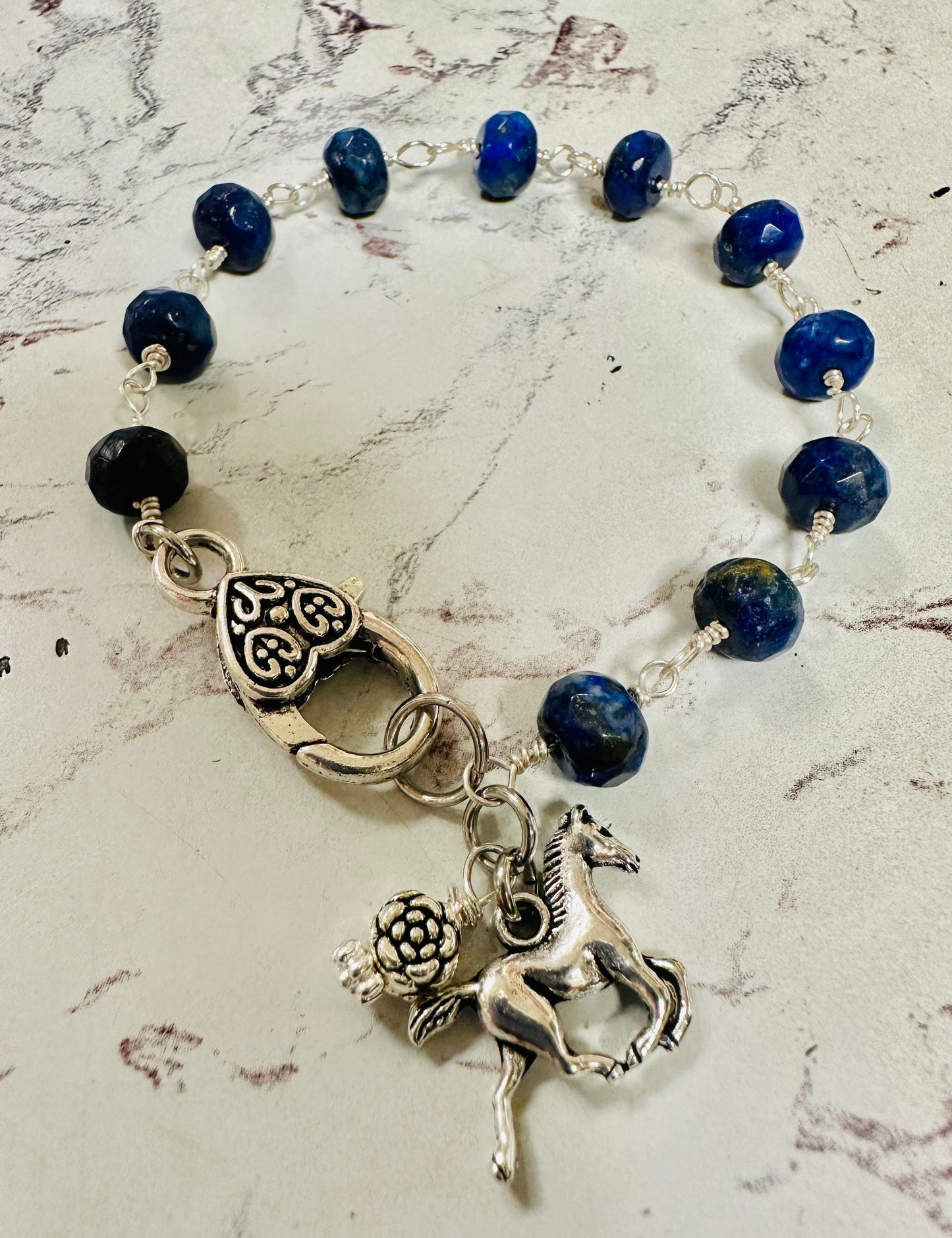 Lapis lazuli bracelet with stainless steel.