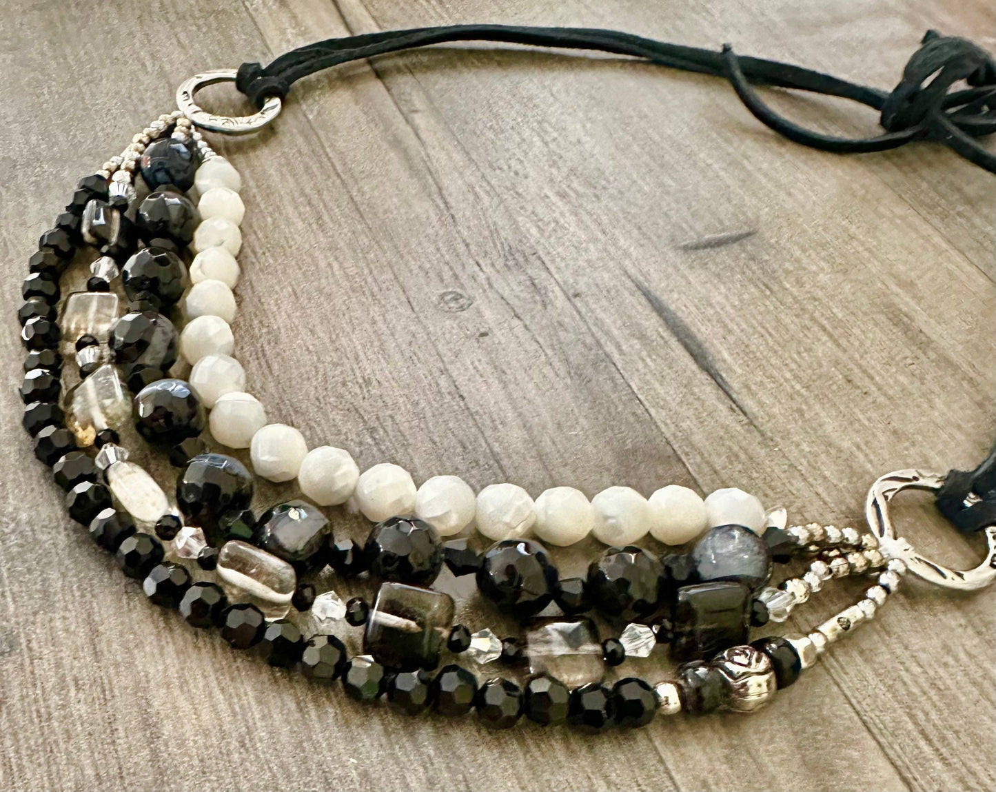 Agate, Black Onyx, mother of pearl and Crystal necklace. A gift