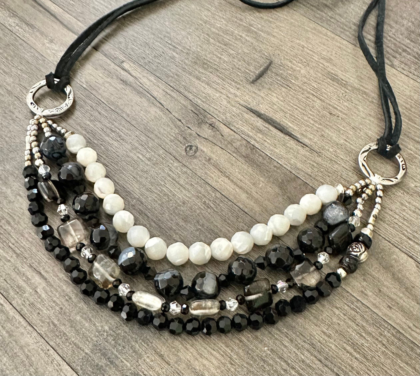 Agate, Black Onyx, mother of pearl and Crystal necklace. A gift