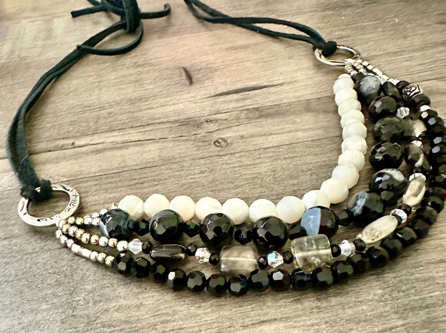 Agate, Black Onyx, mother of pearl and Crystal necklace. A gift