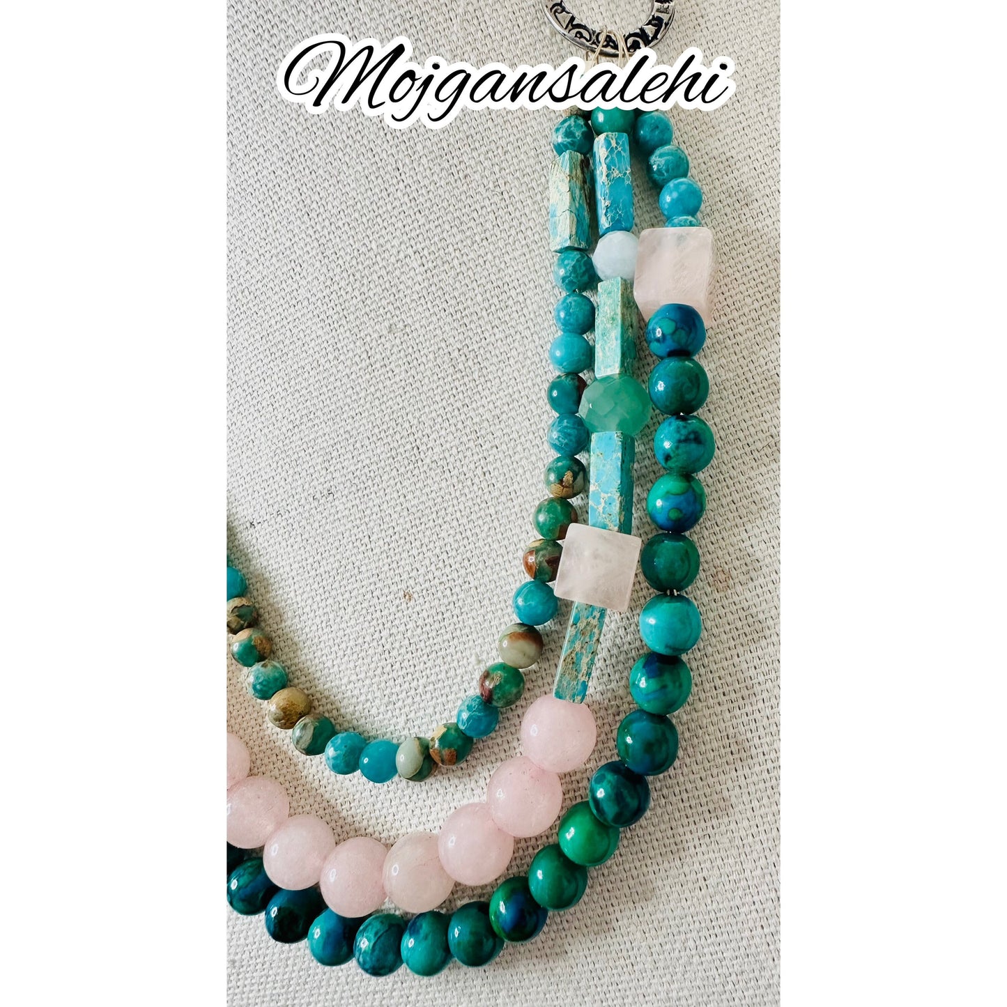 Rose Quartz, Aquamarine, blue jasper and Turquoise necklace.