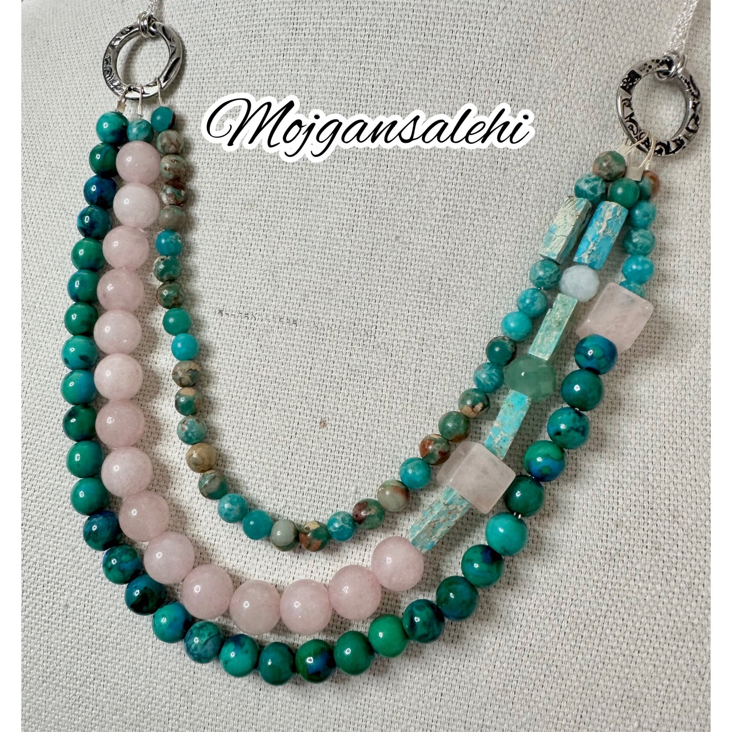 Rose Quartz, Aquamarine, blue jasper and Turquoise necklace.