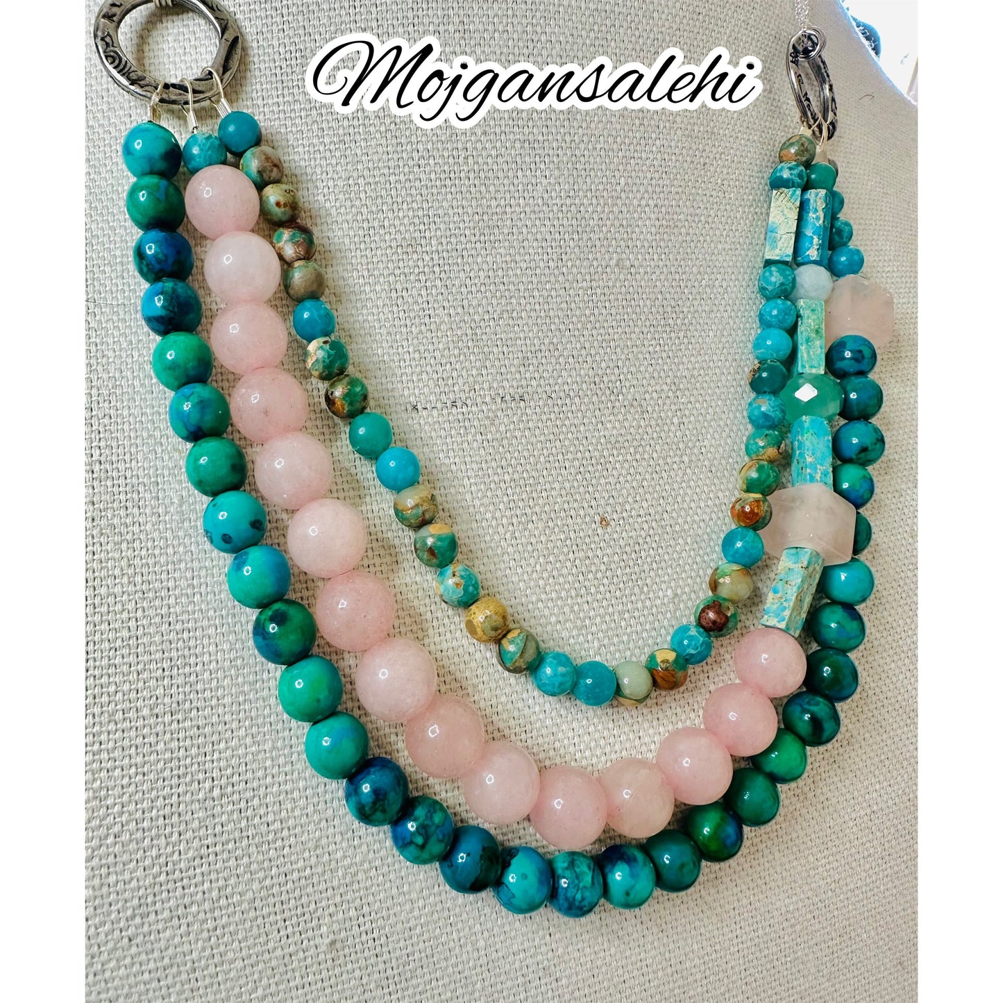 Rose Quartz, Aquamarine, blue jasper and Turquoise necklace.