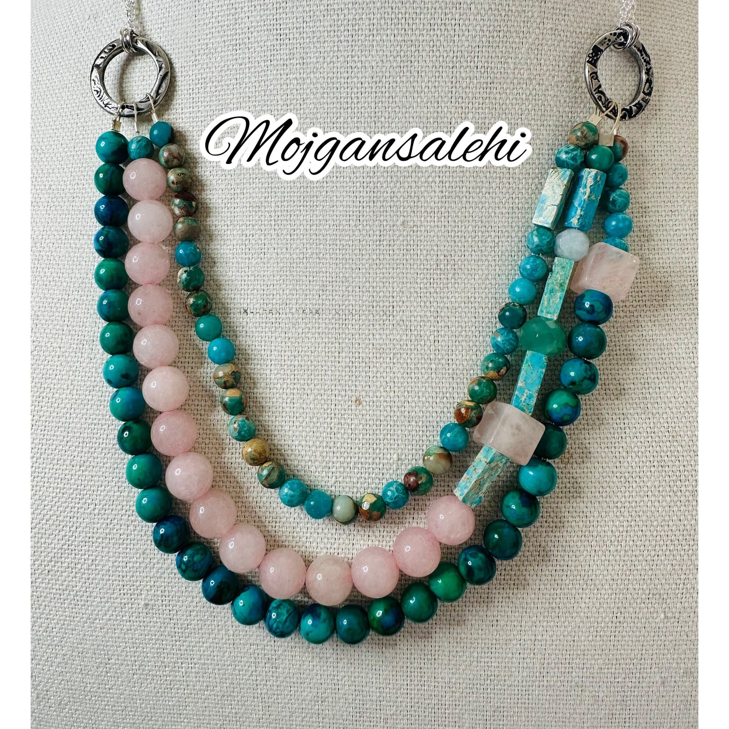 Rose Quartz, Aquamarine, blue jasper and Turquoise necklace.