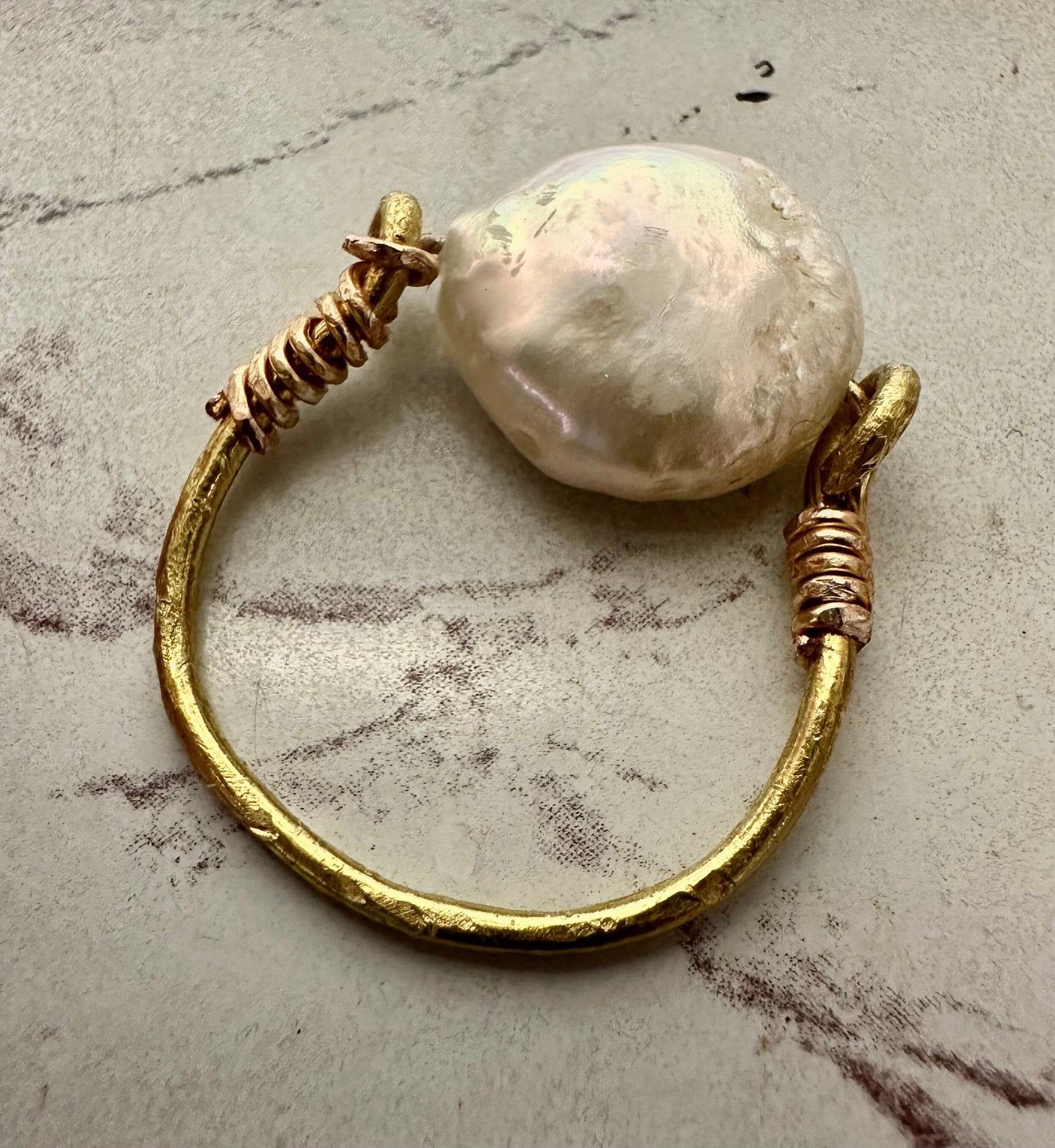 Pearl Coin Gemstone Wire Wrap Ring. Silver plated silver Color. Healing jewelry