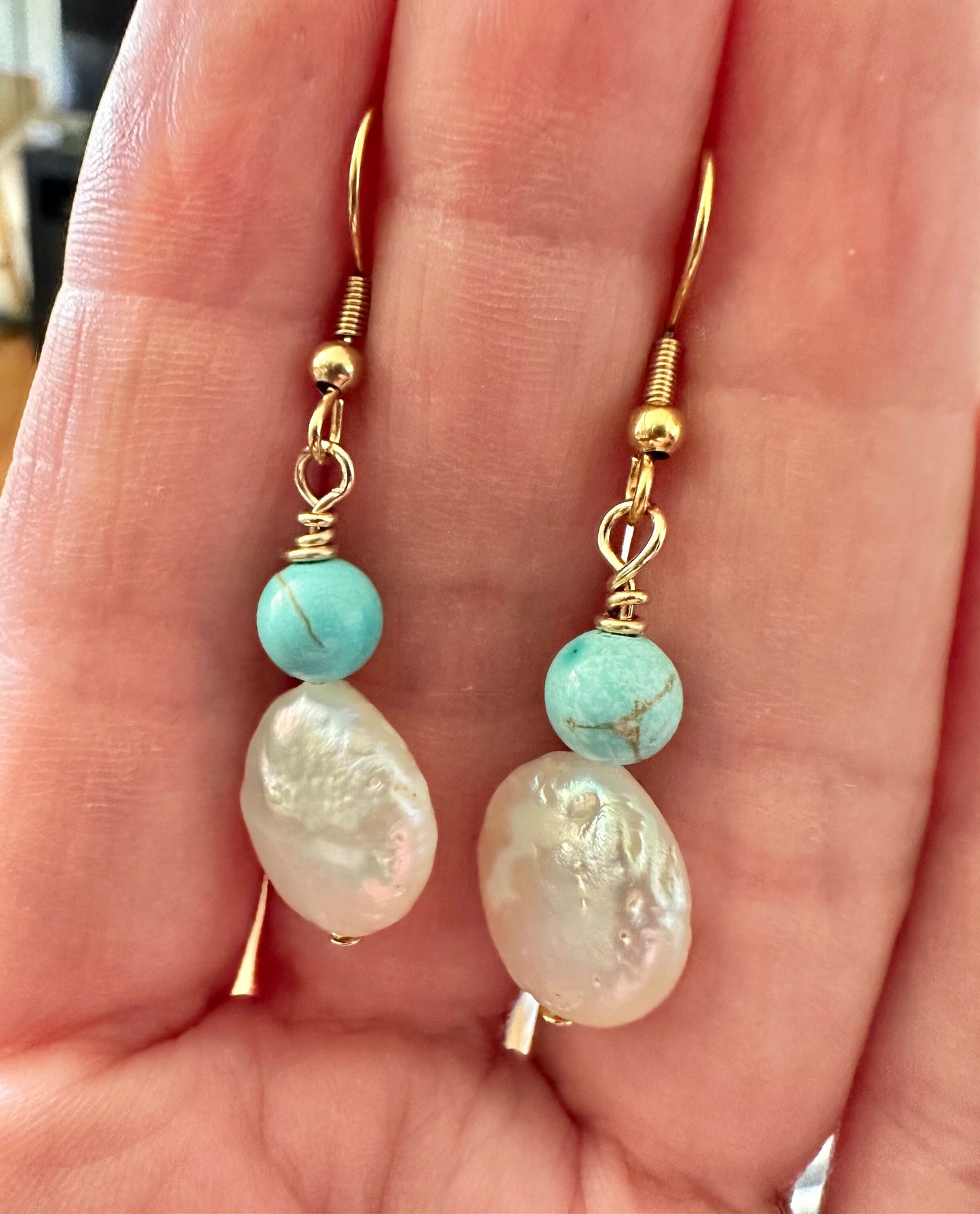 Baroque pearl and turquoise earrings