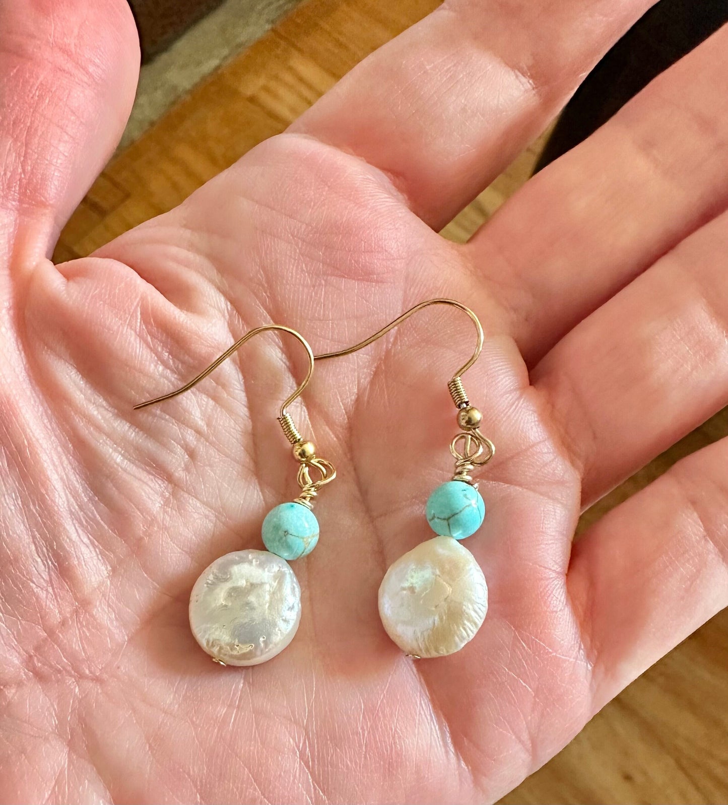 Baroque pearl and turquoise earrings