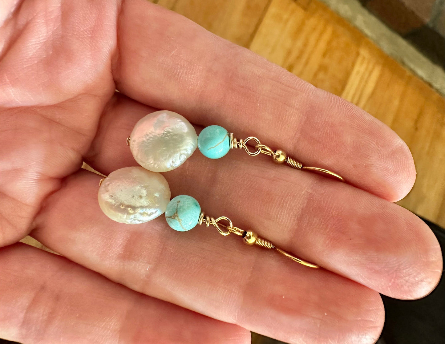 Baroque pearl and turquoise earrings