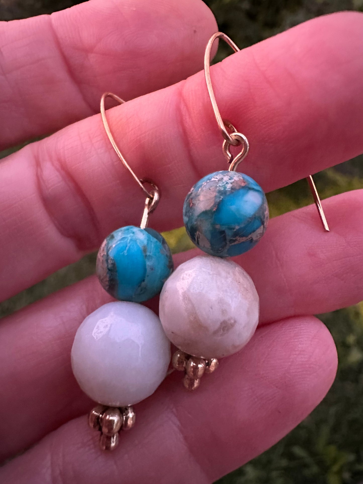 Amazonite and blue Jasper with Gold filled earrings