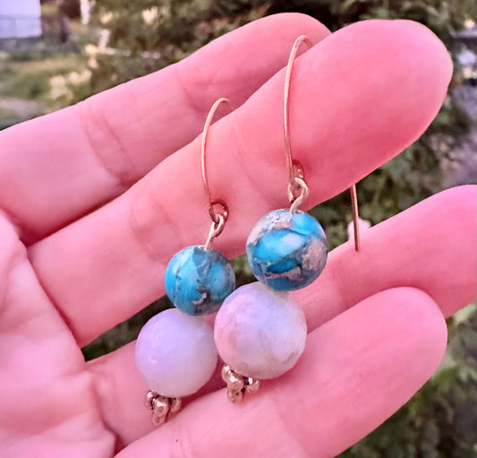 Amazonite and blue Jasper with Gold filled earrings