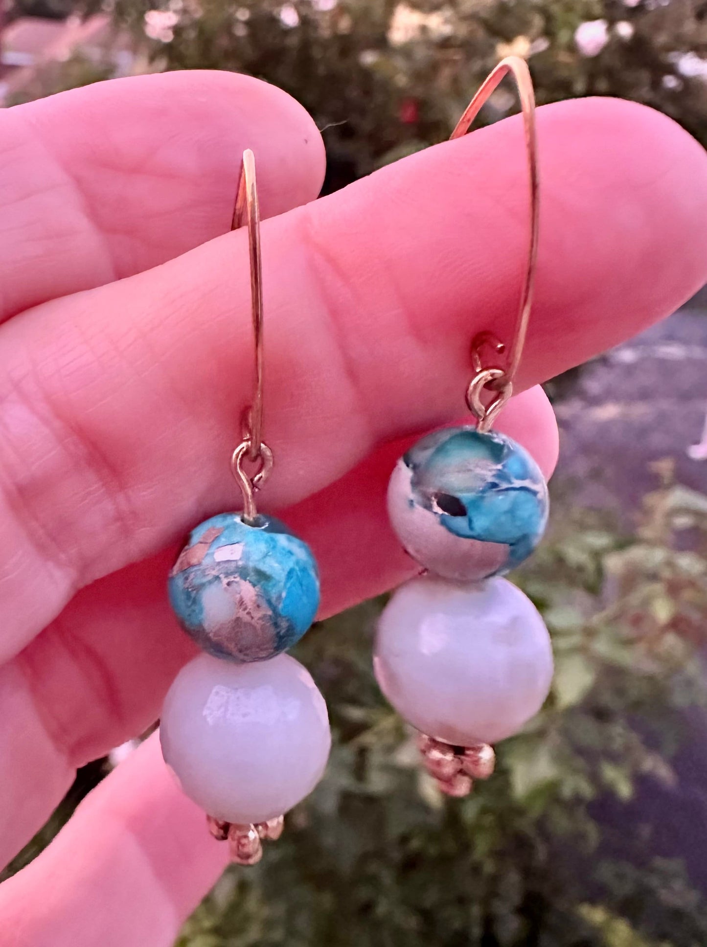 Amazonite and blue Jasper with Gold filled earrings