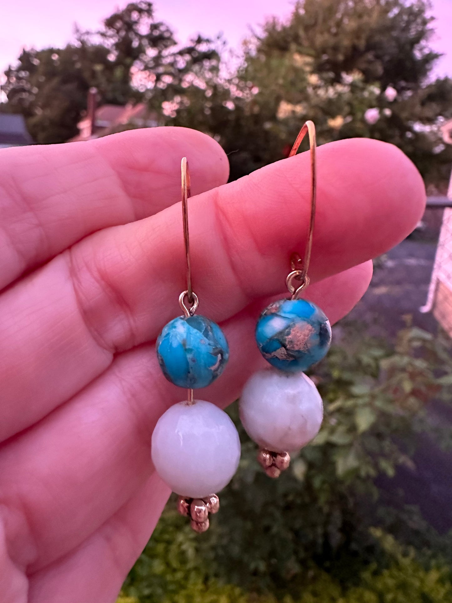 Amazonite and blue Jasper with Gold filled earrings