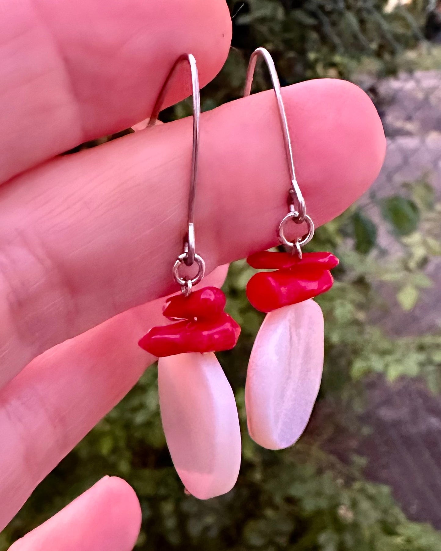 Mother of pearl and coral earrings