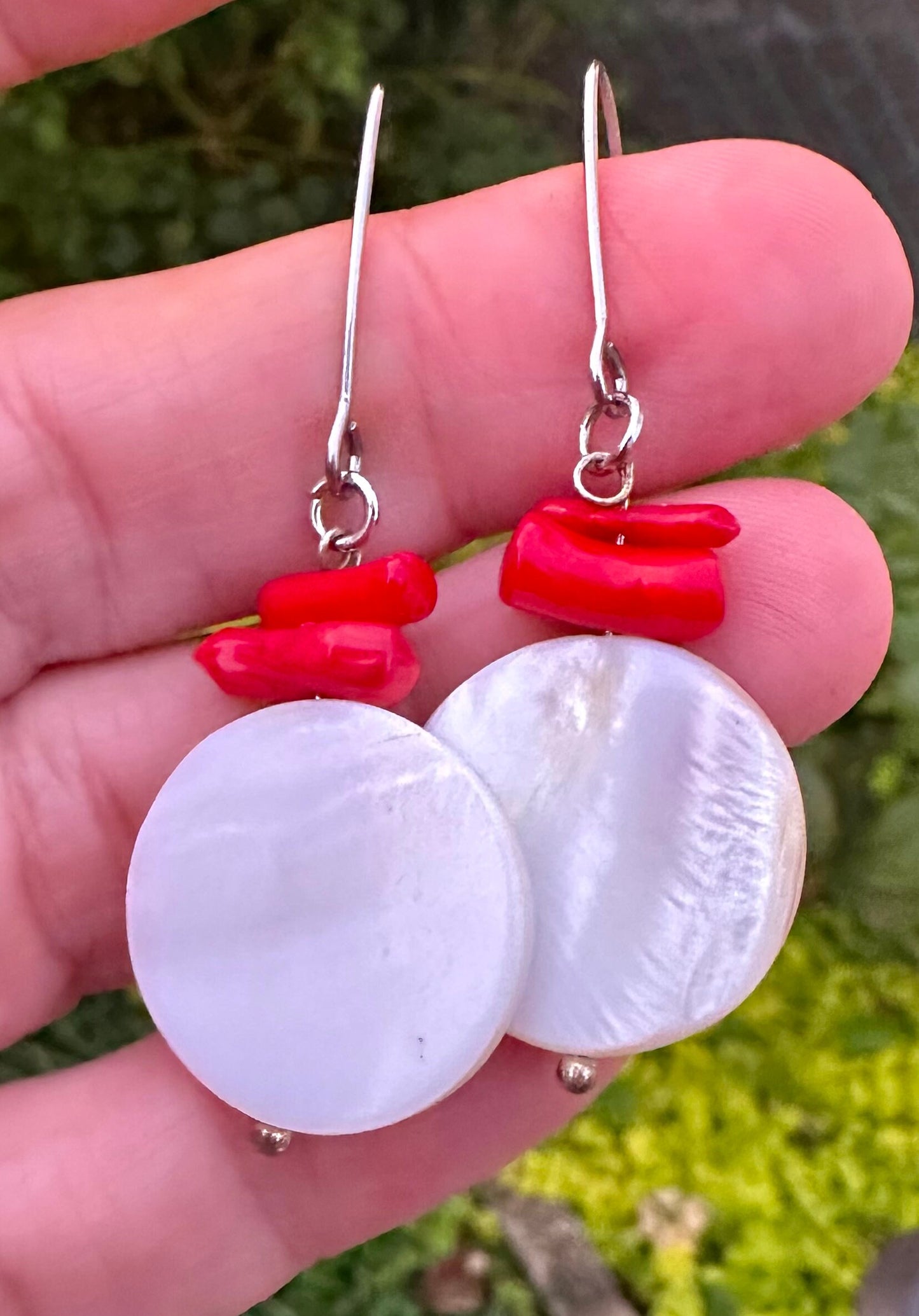 Mother of pearl and coral earrings