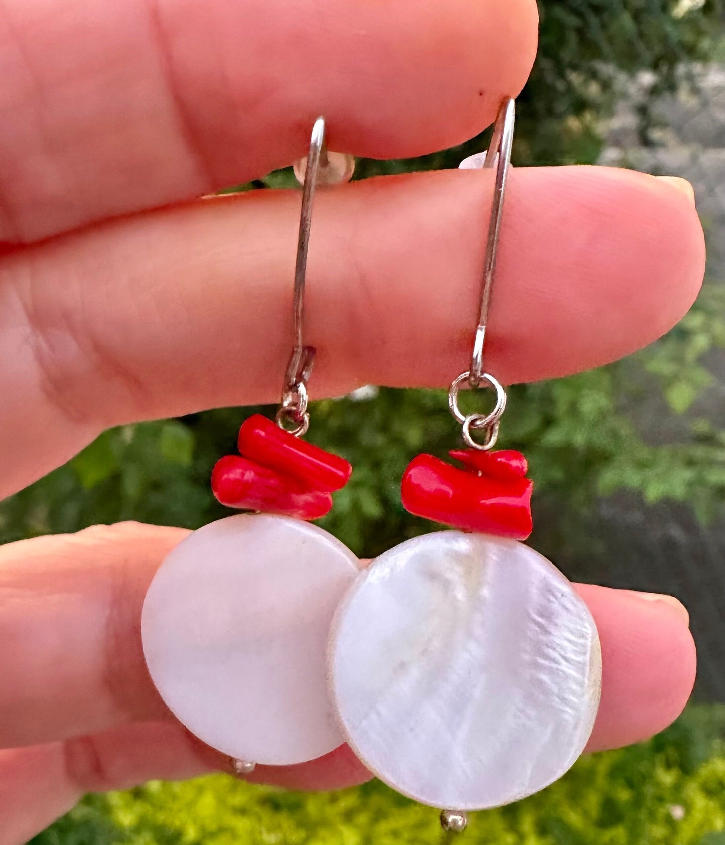 Mother of pearl and coral earrings