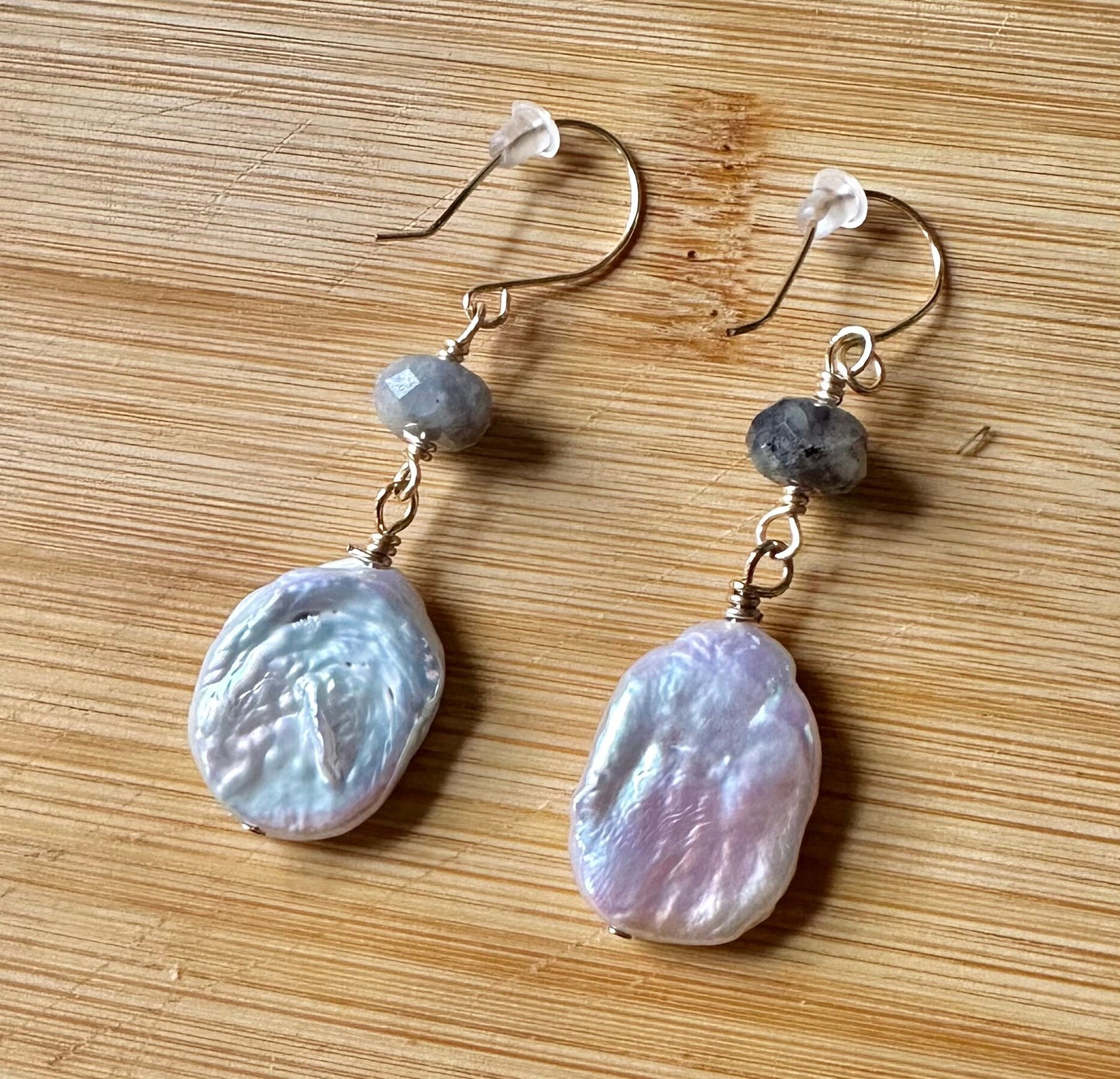 Freshwater Baroque Pearl, Lolite and goldfilled earrings